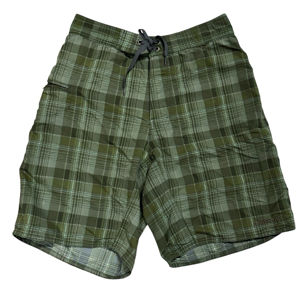Patagonia Board Shorts 9" Inseam Green Plaid Swim Board Shorts Sz 29